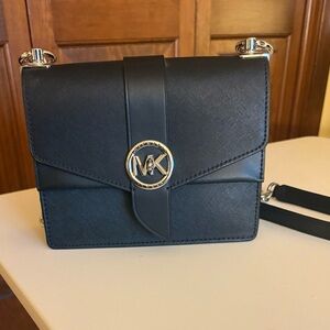 Michael Kors Black Crossbody Bag with Silver Accents